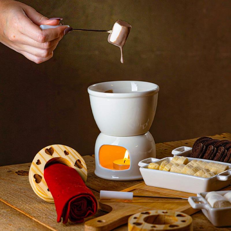 Aparelho de Fondue de Chocolate em Porcelana 6 Peças Branco